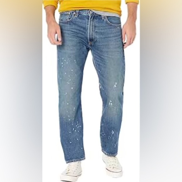 NWOT LEVIS 501 VINTAGE FEEL, PAINT DISTRESSED MENS JEANS 42x32 BUTTON FLY - Picture 1 of 11